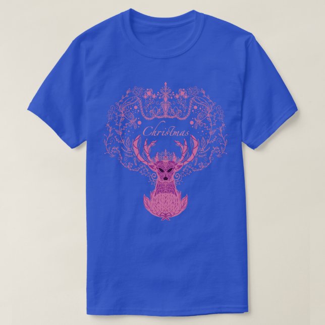 T-shirt Cerf de Noël rose (Design devant)