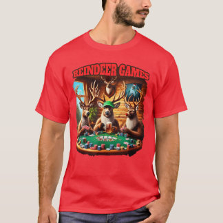 T-shirt Cerf drôle jouant au poker Noël Rein Matching G