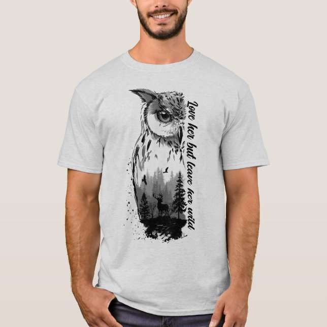T-shirt Cerf et nature dans l'arrière - plan d'un hibou T- (Devant)