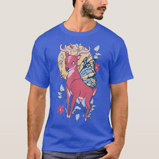 T-shirt Cerf poilu avec fleurs, cerf doux avec ailes, li