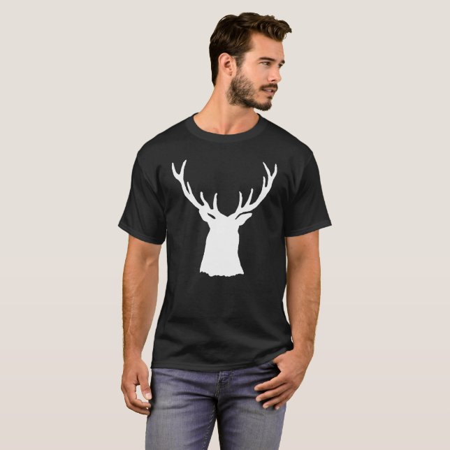 T-shirt Cerfs communs de blanc de silhouette d'andouillers (Devant entier)