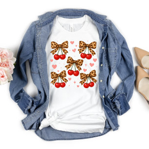 T-shirt Cerises Léopard Guépard Nœud Coquette Esthétique