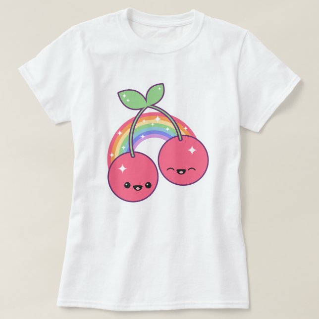 T-shirt Cerises mignonnes avec arc-en-ciel (Design devant)