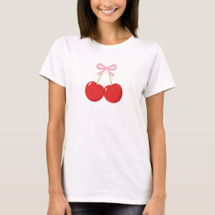 T-shirt Cerises rouges avec cou rose Coquette Cottage Chic