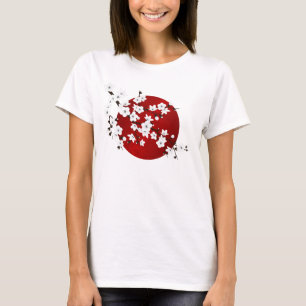 T-shirt Cerisier Fleur Rouge Noir Blanc Soleil Levant