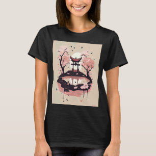 T-shirt Cerisier fleurs Arbres japonais Sanctuaire étang a