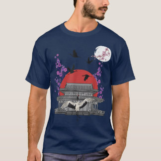 T-shirt Cerisier Sakura Arbre Japon Grue Oiseau Temple