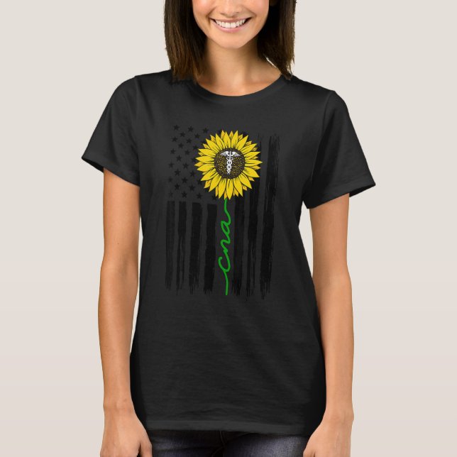 T-shirt Certified Nursing Assistant Sunflower US Flag CNA  (Devant)