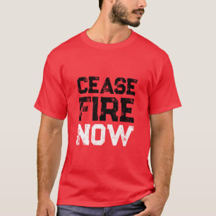 T-shirt Cessez le feu Maintenant noir blanc rouge en détre