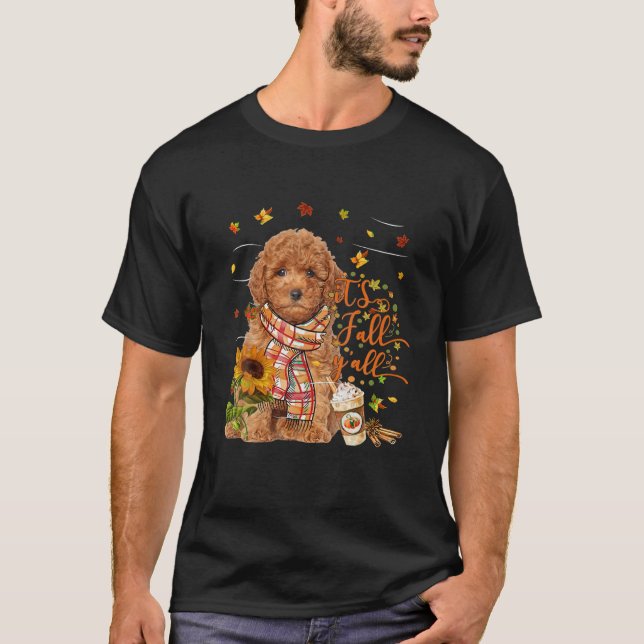T-shirt C'est automne Y Tous ROUGES Miniature Poodle Chien (Devant)