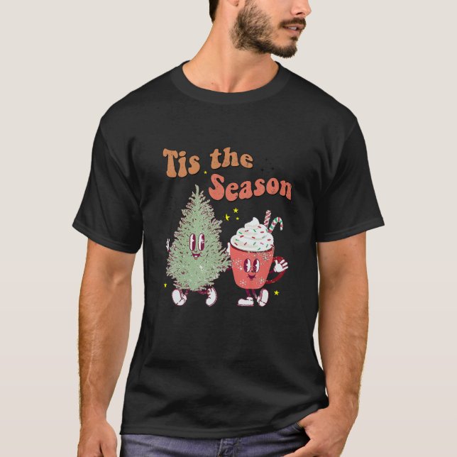 T-shirt C'est la saison amusante Noël Tee Tree and Coffee (Devant)