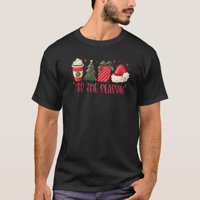 T-shirt C'Est La Saison Arbre De Noël Café Chaud Noël Sant (Devant)