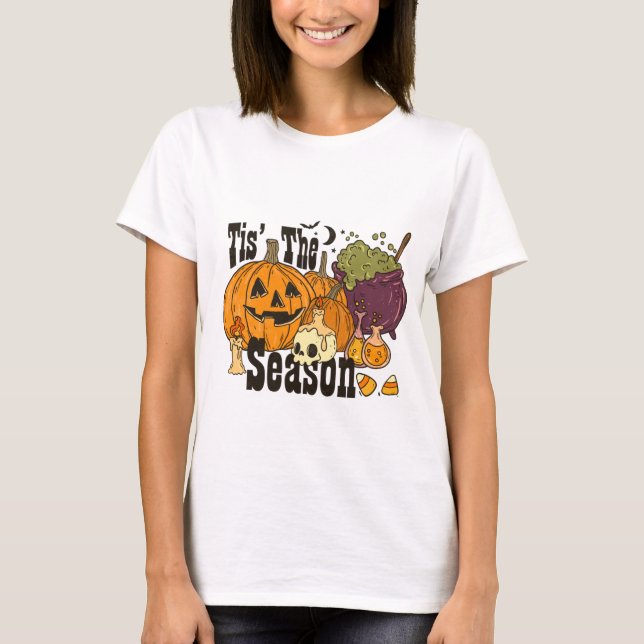 T-shirt C'Est La Saison Citrouille Cauldron Bougies Hallow (Devant)