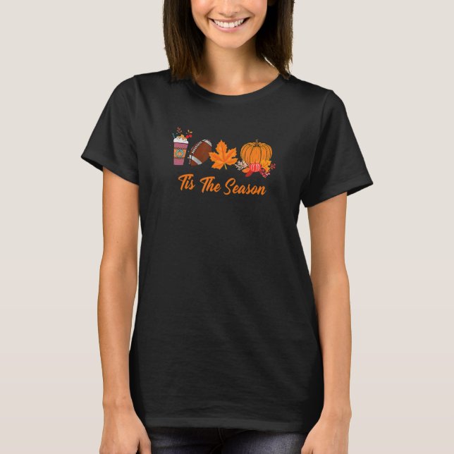 T-shirt C'Est La Saison Citrouille Leaf Latte Fall Thanksg (Devant)
