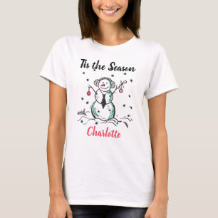 T-shirt C'est la saison doodle bonhomme de neige flocons d