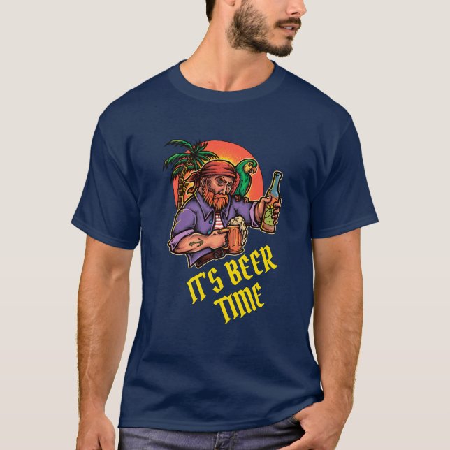 T-shirt C'est l'heure de la bière drôle personnalisable (Devant)