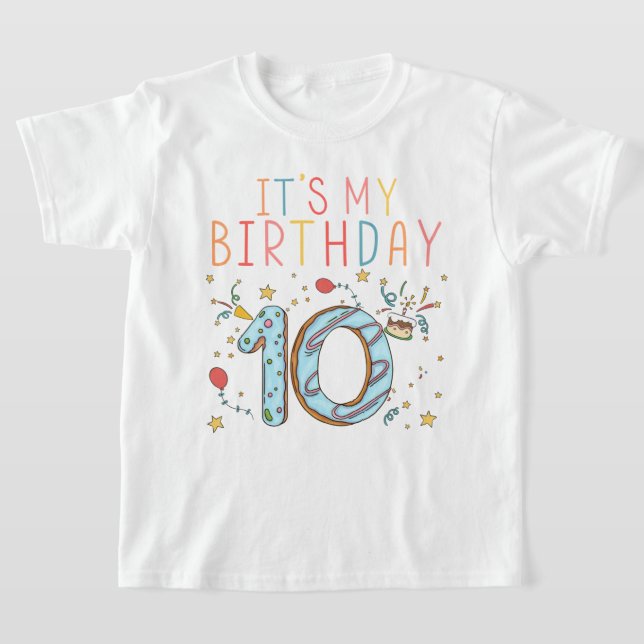 T-shirt C'est mon 10e anniversaire fête Donut Girls Garçon (Poser)