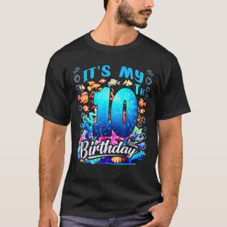 T-shirt C'est mon 10e anniversaire garçon mer poissons océ