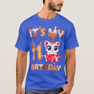 T-shirt C'est mon 11e anniversaire fille drôle Chat Annive