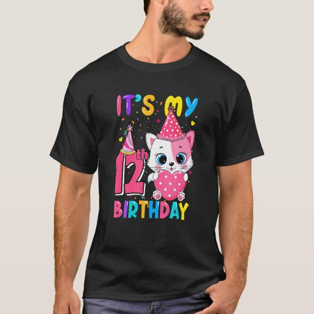 T-shirt C'Est Mon 12H Anniversaire Fille Chat Anniversaire (Devant)