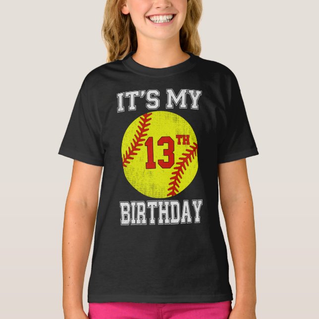 T-shirt C'est mon 13e anniversaire Fille Softball 13 ans (Devant)