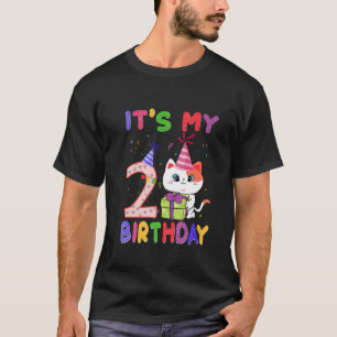 T-shirt C'est mon 2e anniversaire fille mignonne Chat Anni