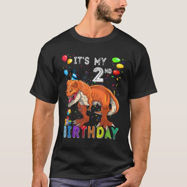 T-shirt C'est mon 2e anniversaire Joyeux 2 ans Dinosaur Re (Devant)