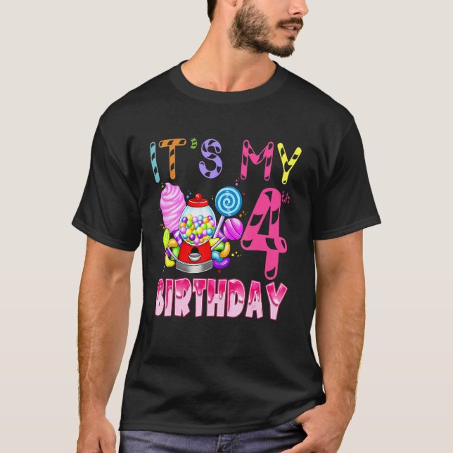 T-shirt C'est mon 4e anniversaire Candy Candyland Birthday (Devant)