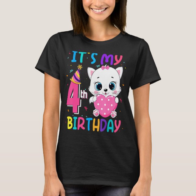 T-shirt C'est mon 4e anniversaire fille chat Anniversaire  (Devant)