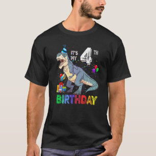 T-shirt C'est mon 4e anniversaire Joyeux 4 ans Dinosaur Re