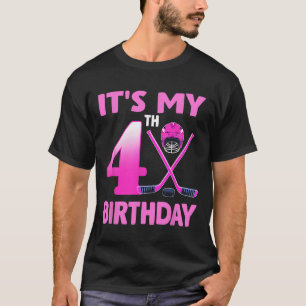 T-shirt C'est mon 4ème anniversaire Fille de hockey sur gl