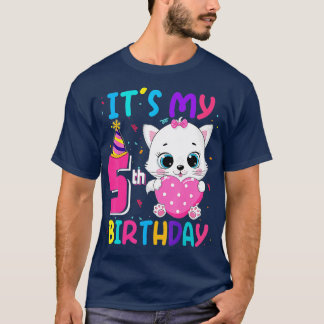 T-shirt C'est mon 5e anniversaire fille drôle Chat Anniver