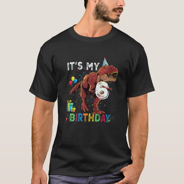 T-shirt C'est mon 6e anniversaire Joyeux 6 ans Dinosaur Re (Devant)
