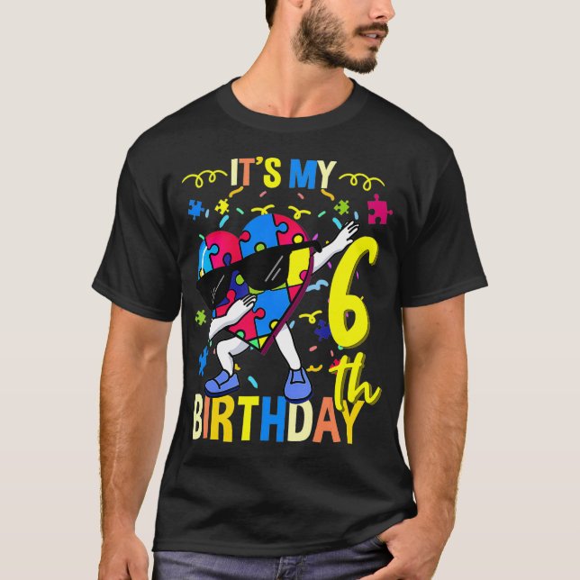 T-shirt C'est mon 6ème anniversaire Dabbing Autism Puzzle (Devant)