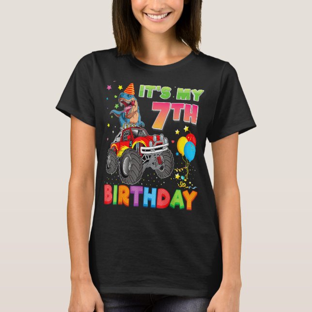T-shirt C'est mon 7e anniversaire 7 ans Monstre de dinosau (Devant)