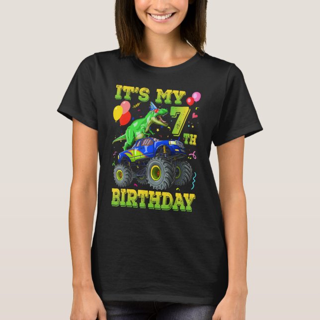T-shirt C'est mon 7e anniversaire 7 ans Monstre de dinosau (Devant)