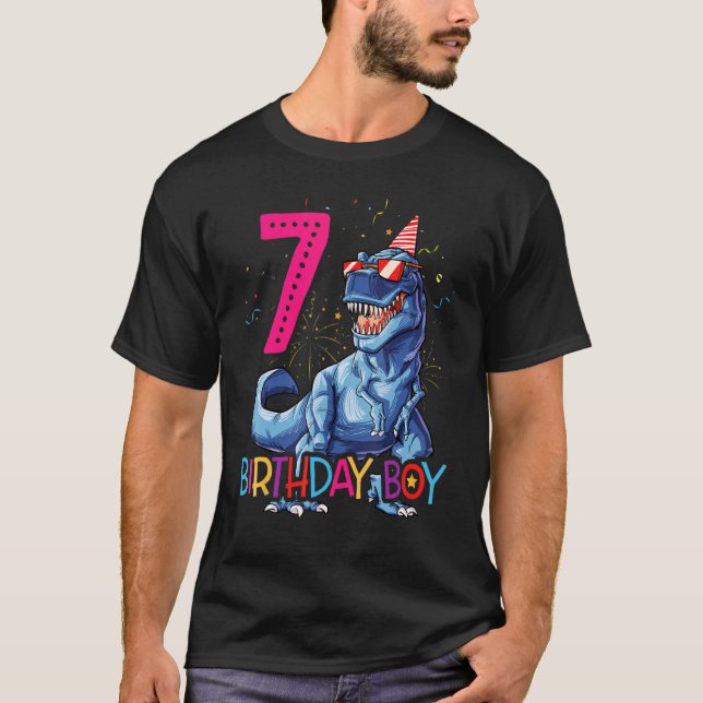 T-shirt C'est mon 7e anniversaire 7 ans Monstre de dinosau (Devant)