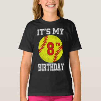 T-shirt C'est mon 8e anniversaire fille softball 8 ans