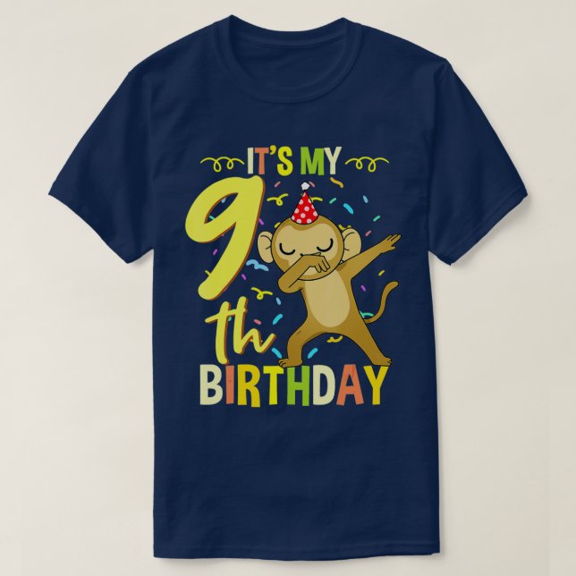 T-shirt C'Est Mon 9E Anniversaire Dabbing Singe - 1 (Design devant)