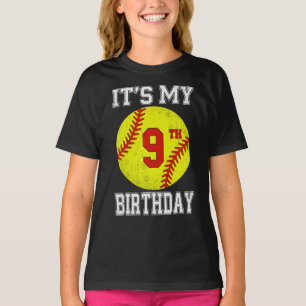 T-shirt C'est mon 9e anniversaire Fille Softball 9 ans