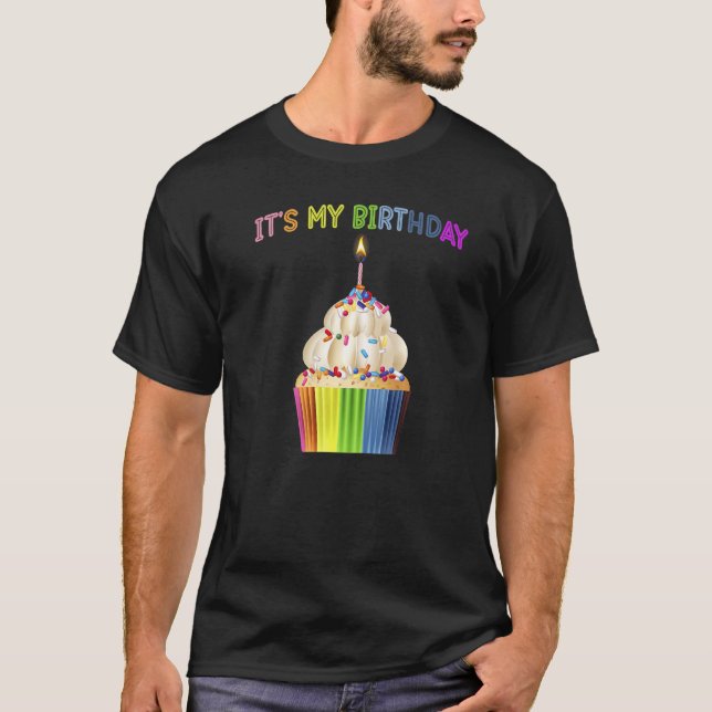 T-shirt C'Est Mon Anniversaire Humour sec Rainbow Cupcake (Devant)