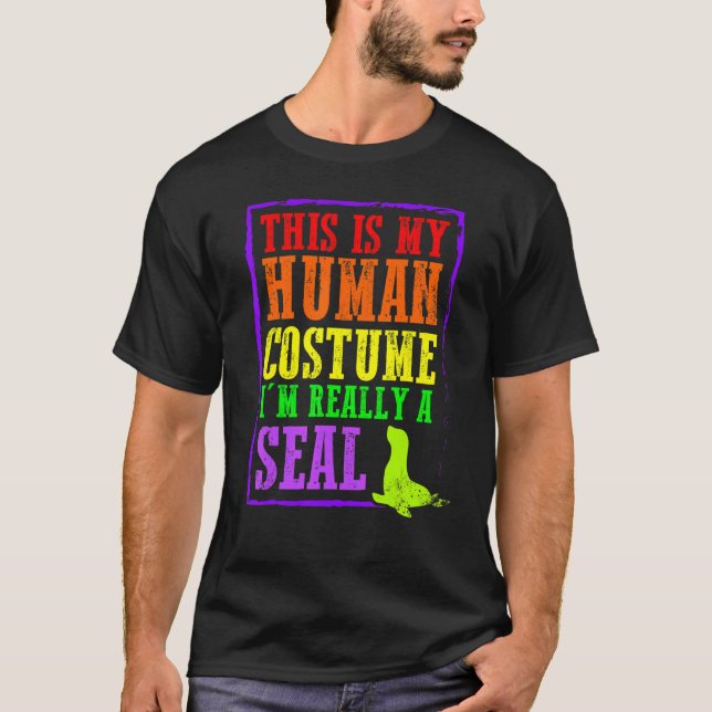 T-shirt C'est mon costume humain Je suis vraiment un Hallo (Devant)