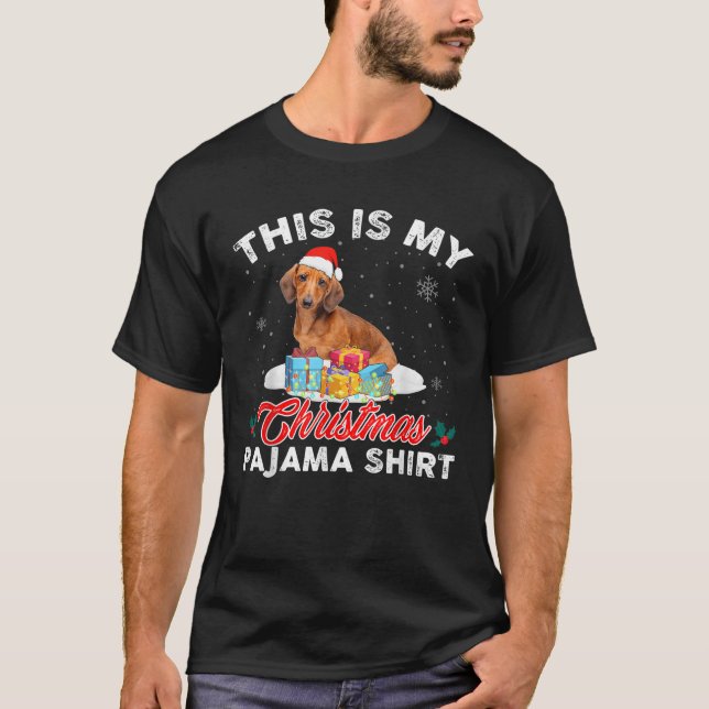 T-shirt C'Est Mon Pyjama De Noël Dachshund Chien Maman Pap (Devant)