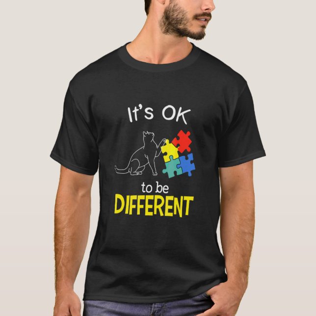 T-shirt C'Est Ok D'Être Différent Cat Puzzle Cute Autism A (Devant)
