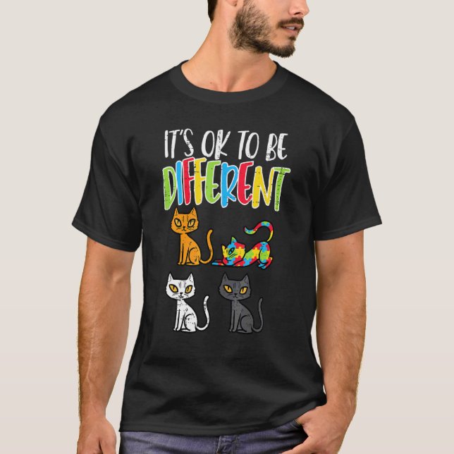 T-shirt C'Est Ok D'Être Différent Cat Puzzle Cute Autism A (Devant)