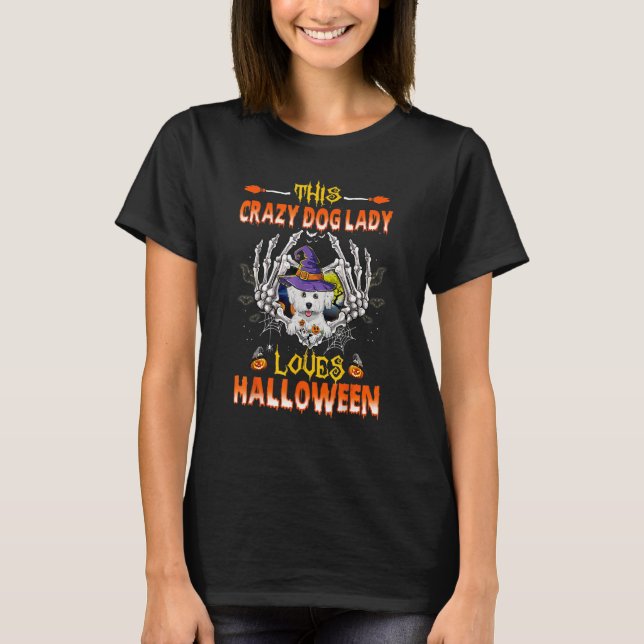 T-shirt Cette Dingue Dame Bichon Frise Aime Halloween (Devant)