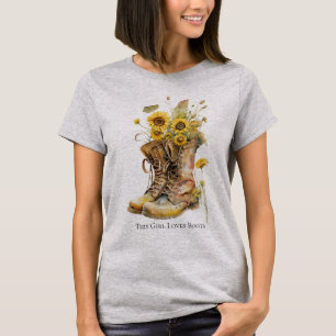 T-shirt Cette fille aime les bottes tournesols et bottes f