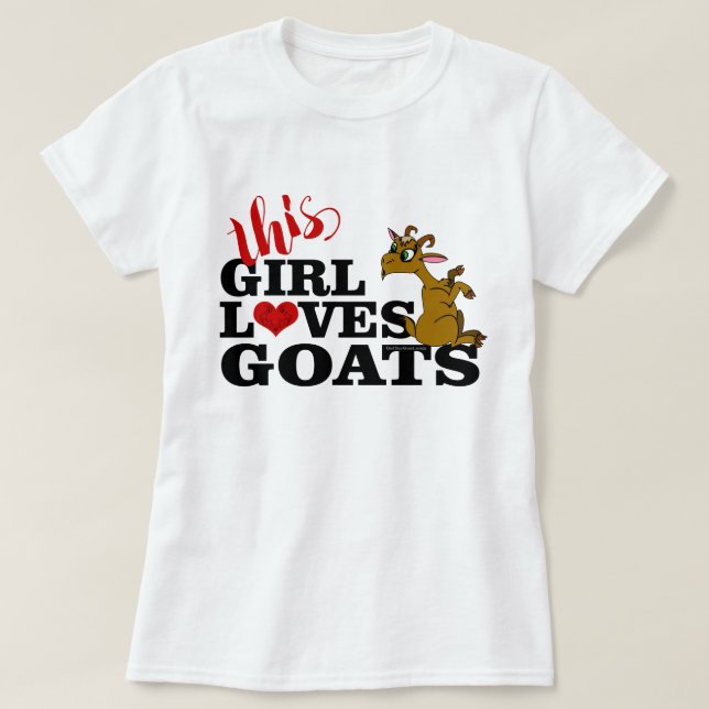 T-shirt Cette Fille Aime Les Chèvres Assis Cartoon Chèvre (Design devant)