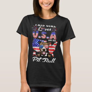 T-shirt Cette Fille Aime USA et Chien 4 Juillet Pit Bull
