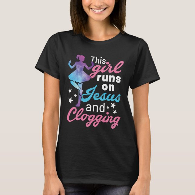 T-shirt Cette fille court sur Jésus et blogueuse (Devant)